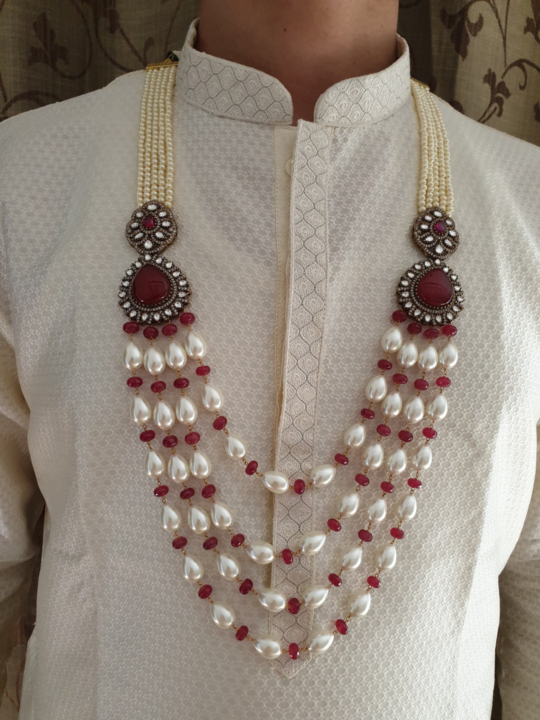 Exquisite Pearl Embellished Groom Mala | Elegant Wedding Necklace