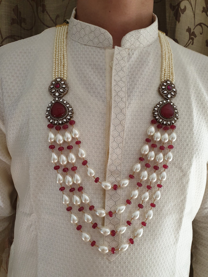 Exquisite Pearl Embellished Groom Mala | Elegant Wedding Necklace