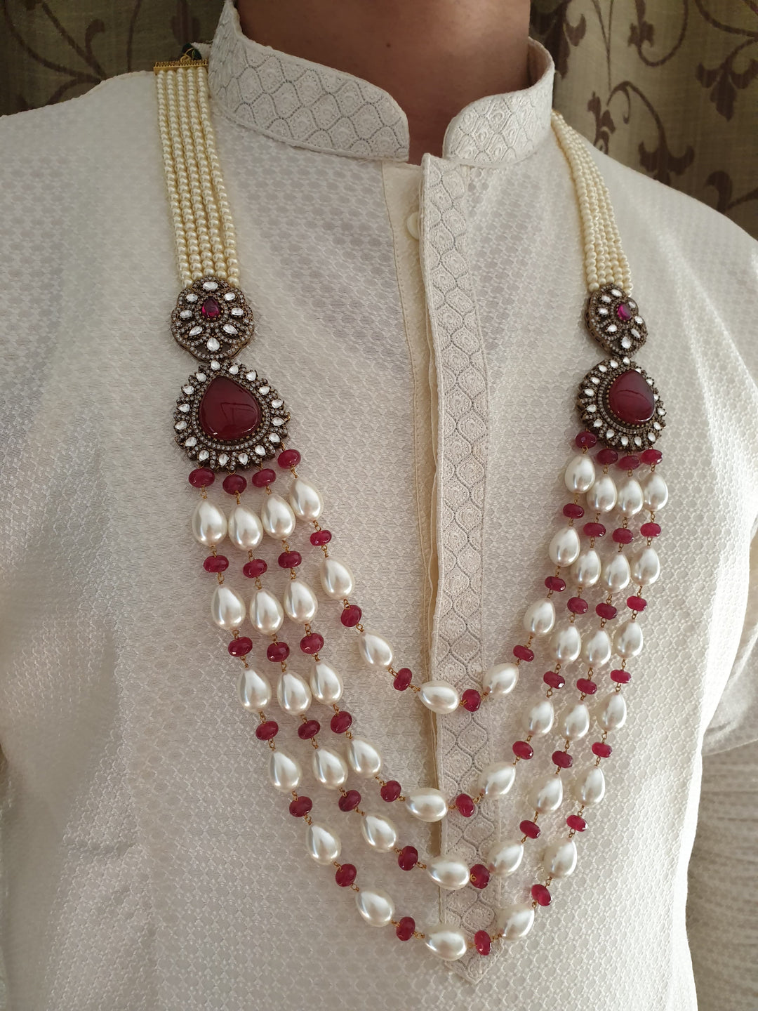 Exquisite Pearl Embellished Groom Mala | Elegant Wedding Necklace