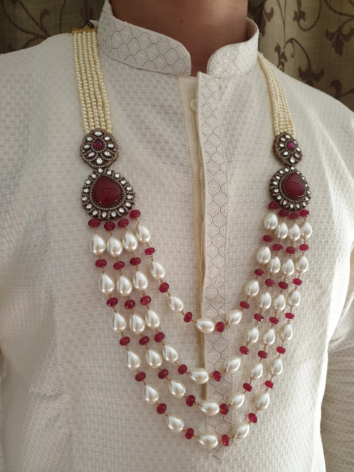 Exquisite Pearl Embellished Groom Mala | Elegant Wedding Necklace