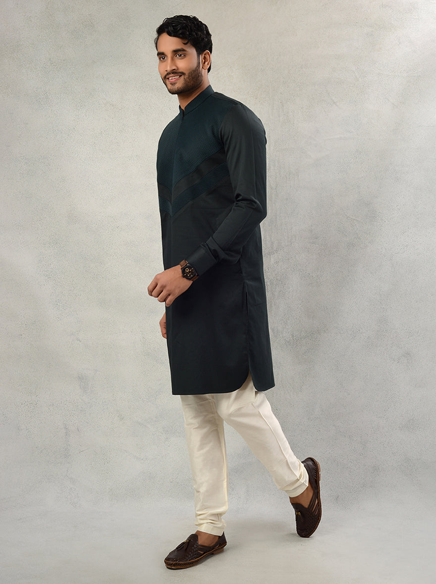 Elegant Bottle Green Silk Kurta Pajama Set for Men, Classic Design for Formal & Casual Occasions