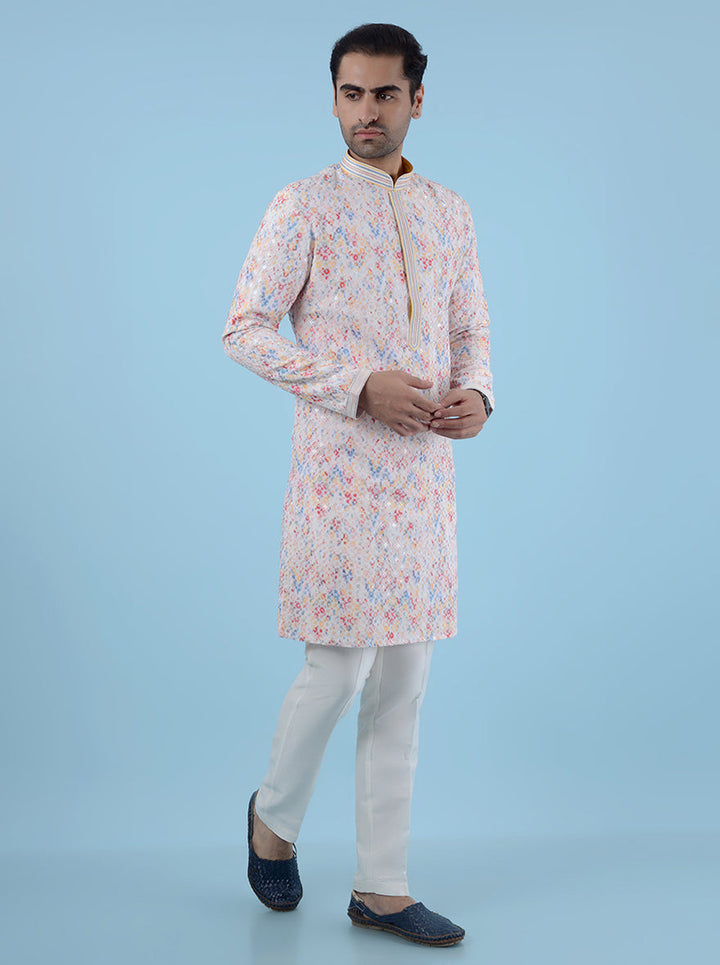 Exquisite silk kurta pajama in white, perfect for cultural celebrations in the USA.