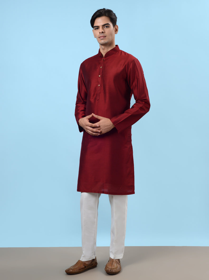 Elegant maroon kurta pajama for men, ideal for enhancing your festive attire.