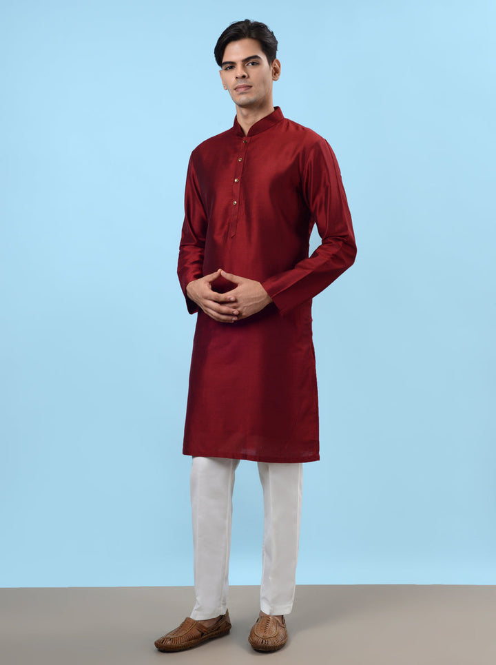 Elegant maroon kurta pajama for men, ideal for enhancing your festive attire.