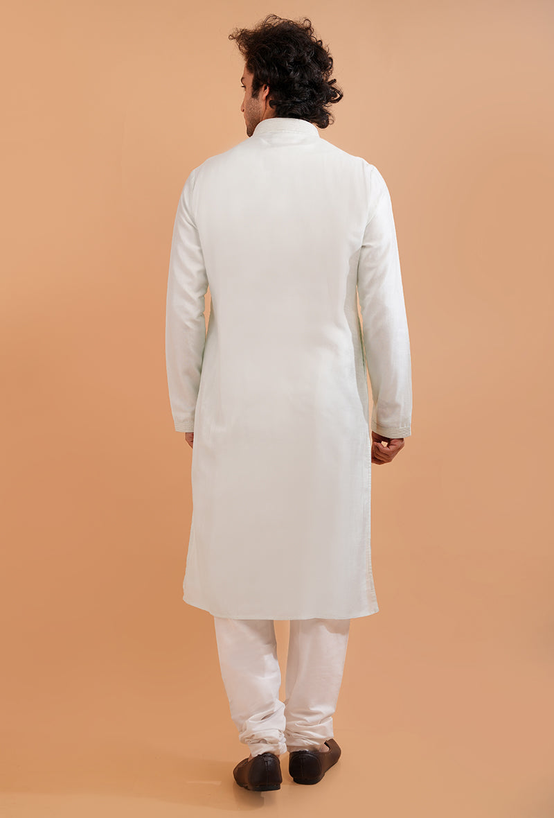 Elevate your wardrobe with this elegant mint green silk blend kurta pajama for men, crafted for modern occasions.