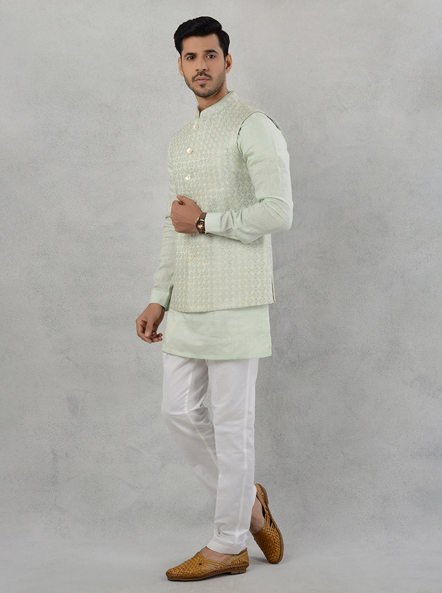 Elegant Pista Green Kurta Pajama crafted for comfort, ideal for special events and celebrations in the USA.