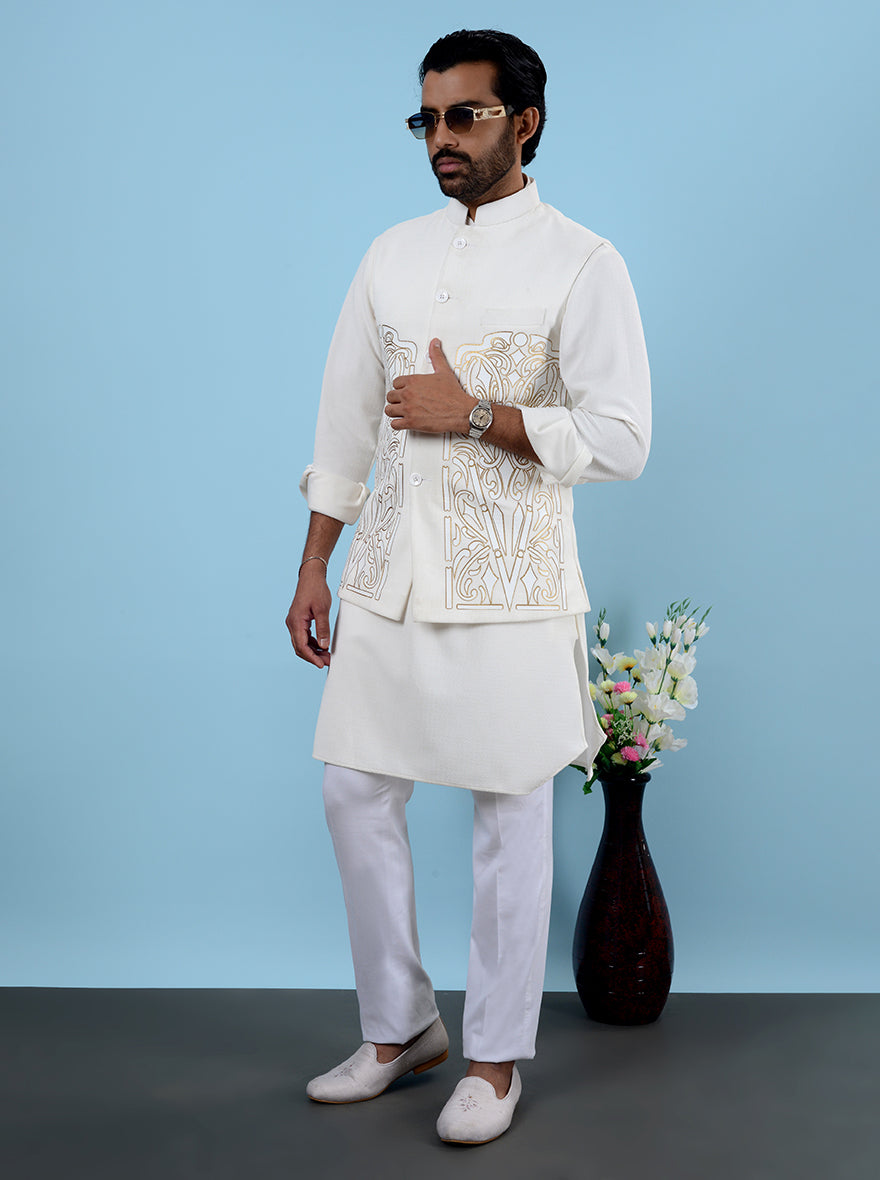 Traditional cream kurta pajama, perfect for festive celebrations in the USA.