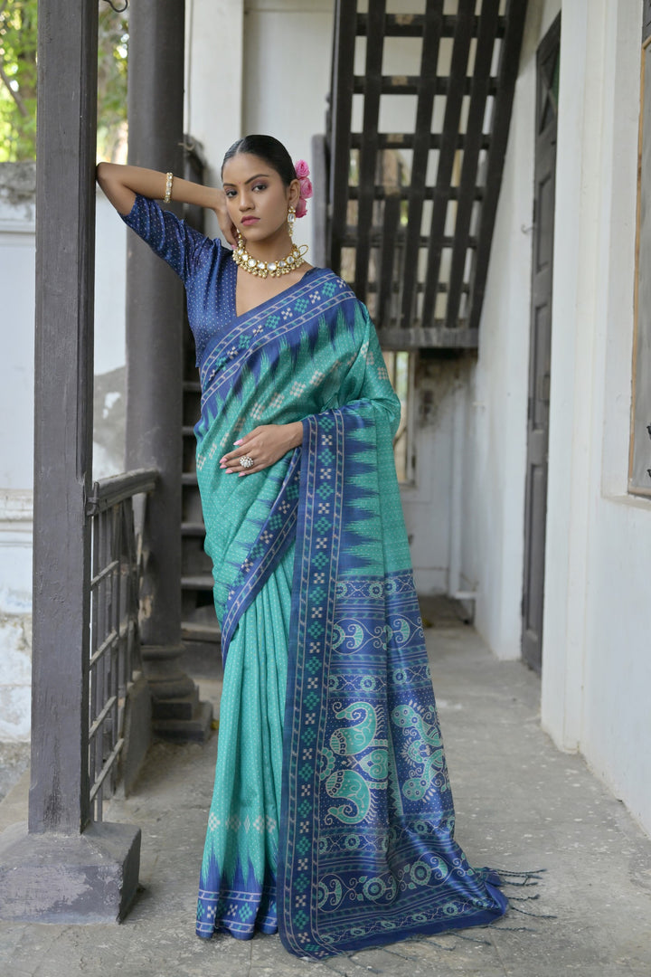 Soft Tussar silk saree with delicate tassels, ideal for USA traditional gatherings