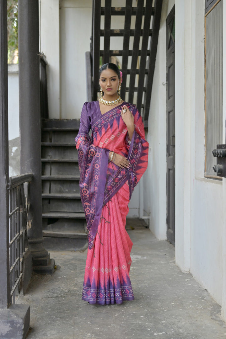 Beautiful Tussar saree with traditional print, crafted for USA events