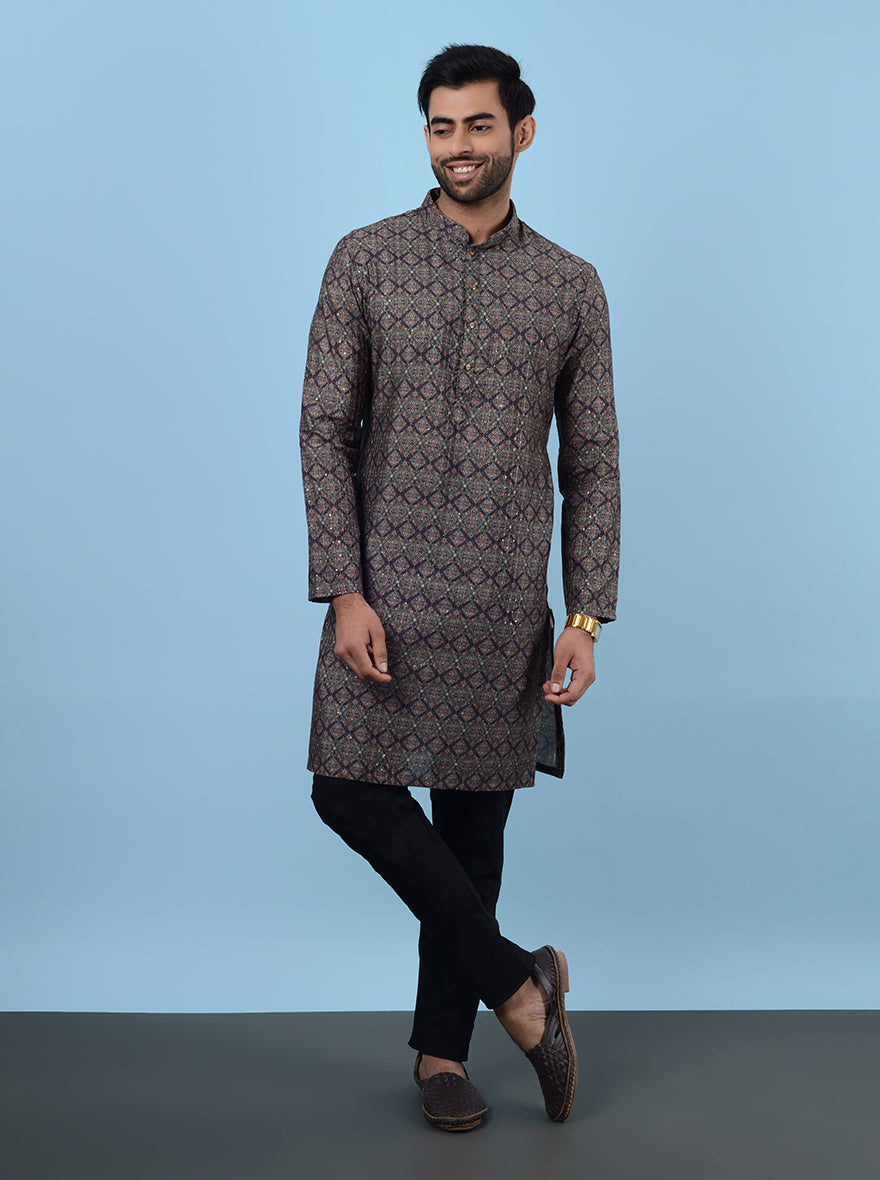 Comfortable grey kurta for men, designed for festive wear.