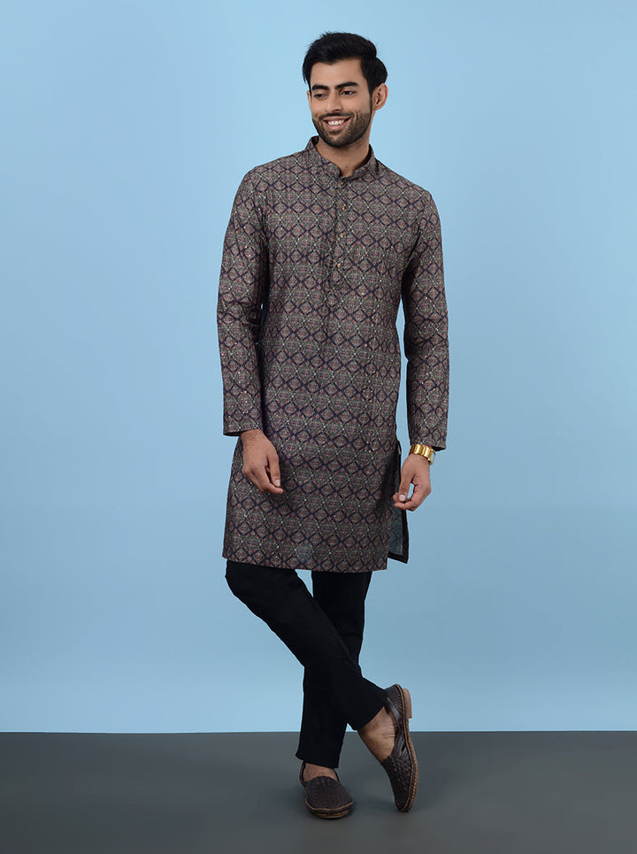 Comfortable grey kurta for men, designed for festive wear.