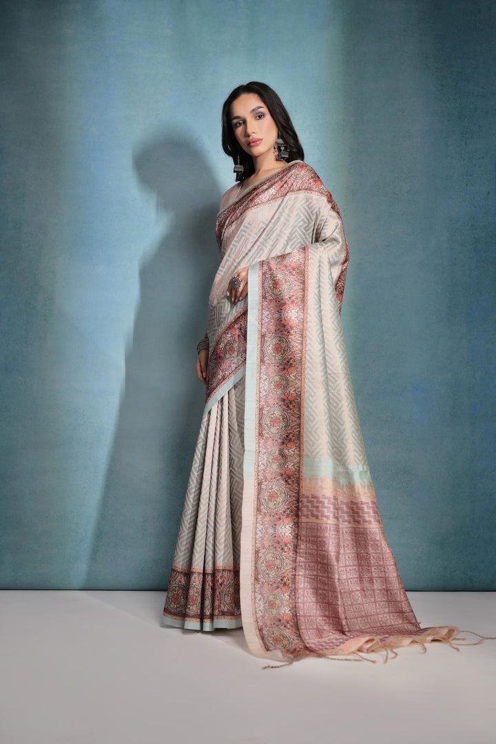 5.5 MTR cotton silk saree with all-over zari design, ideal for USA festivals