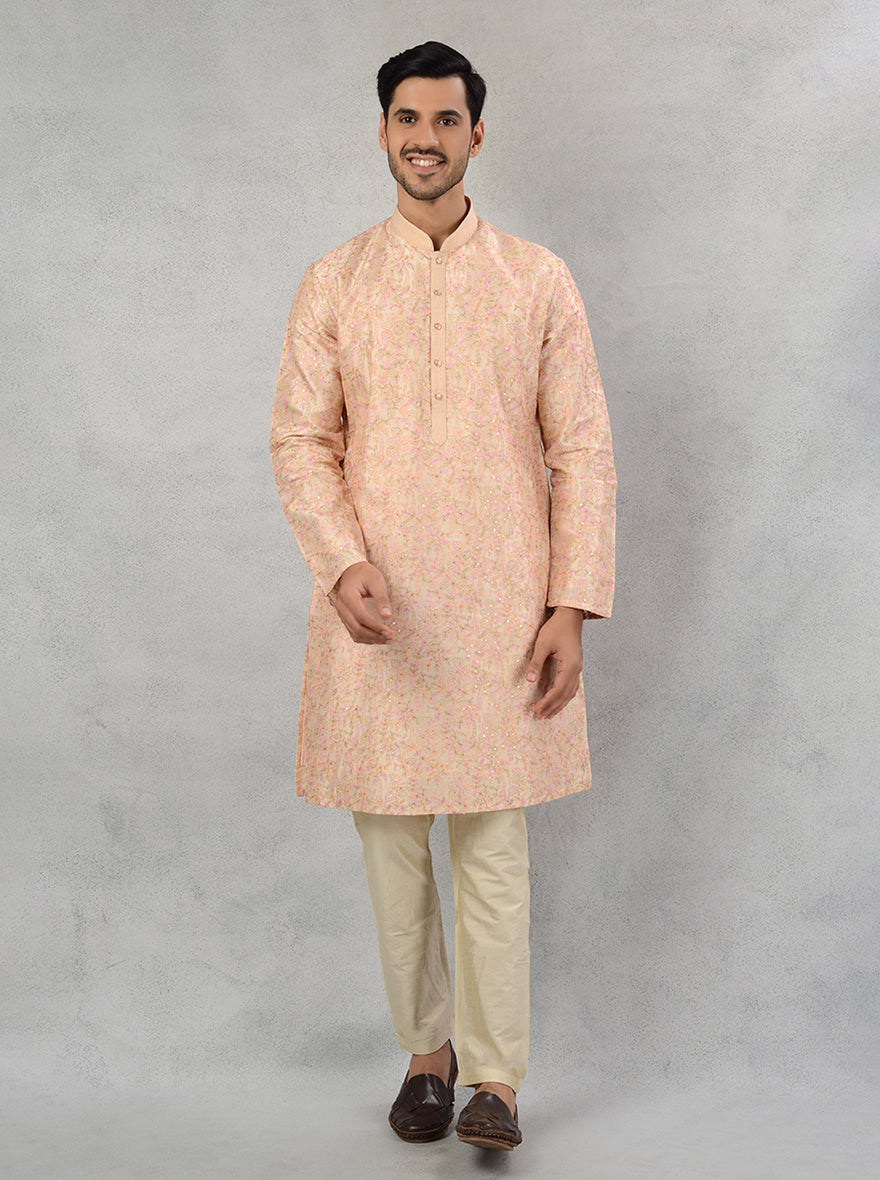 Stylish fawn kurta pajama for men, perfect for cultural celebrations and traditional events in the USA.