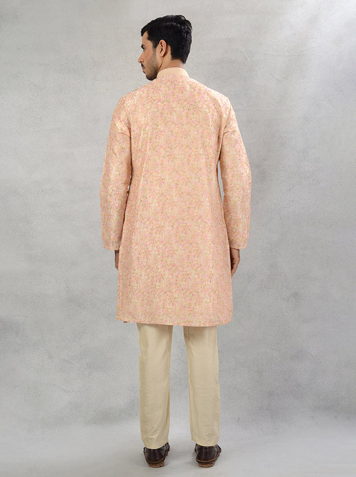 Make a statement at gruh shanti ceremonies with this elegant fawn kurta pajama, designed for comfort in the USA.