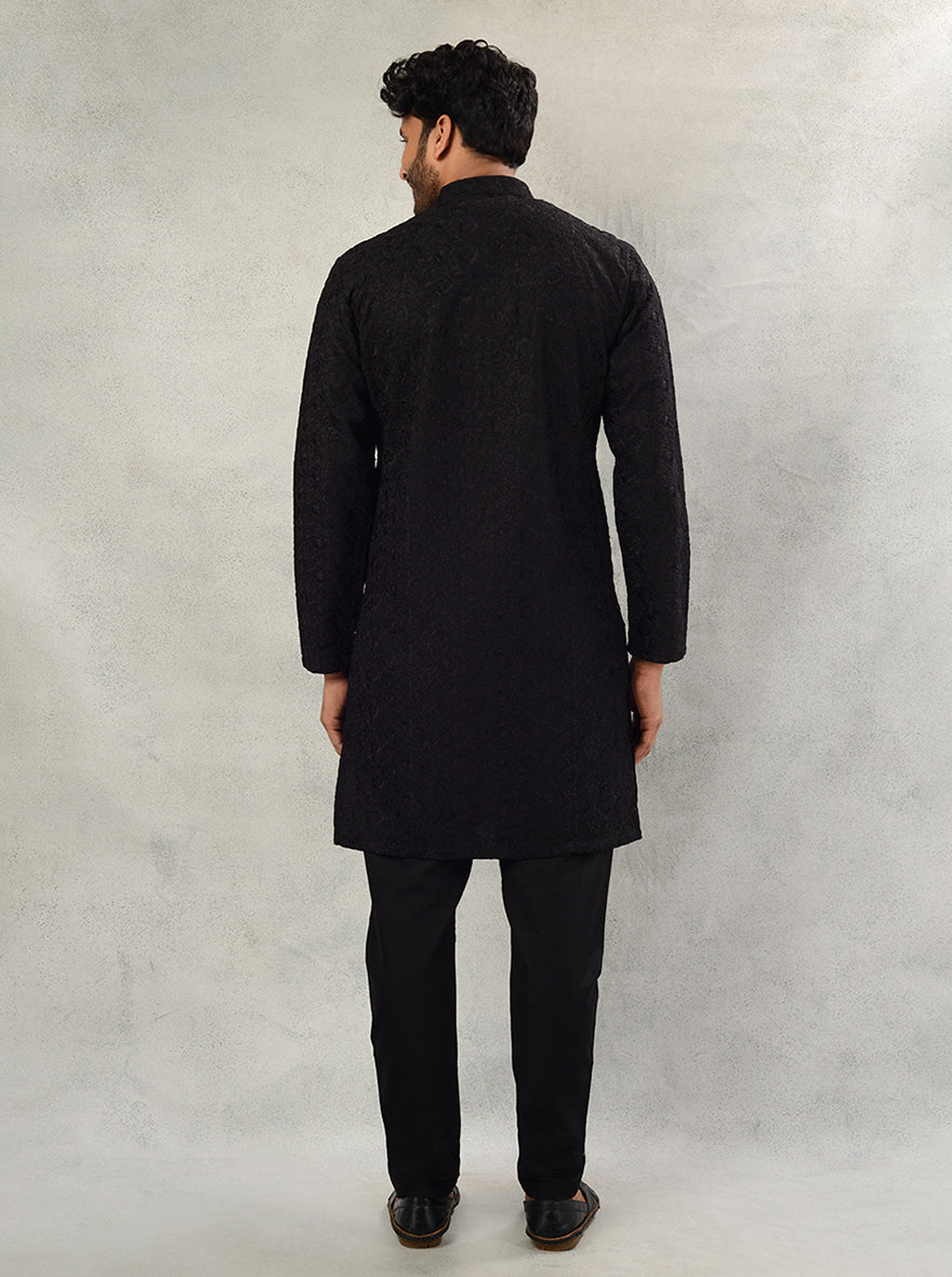 Luxurious black kurta pajama for men, ideal for cultural events and festive celebrations in the USA.