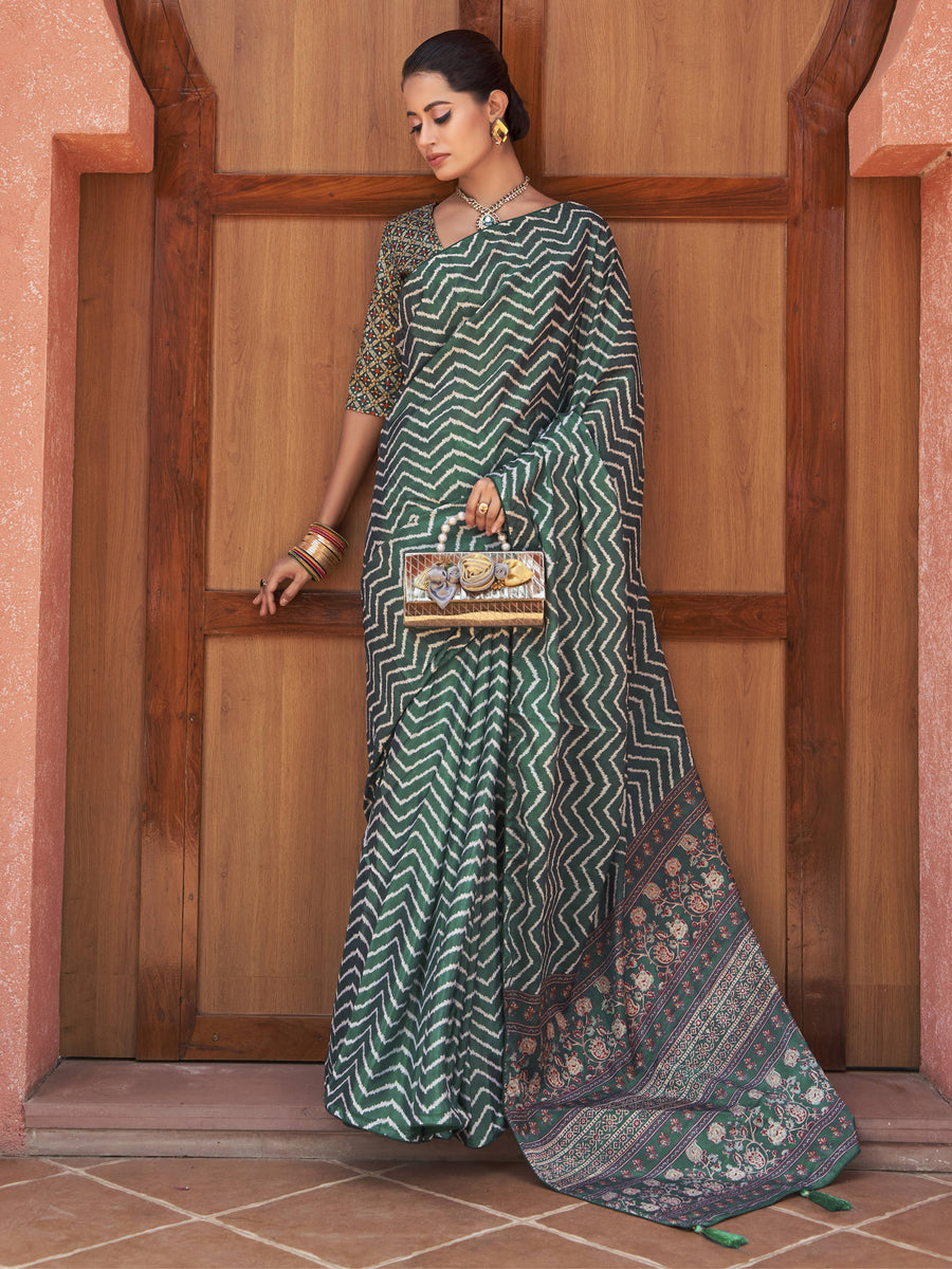 Green crepe saree crafted for elegance and style.