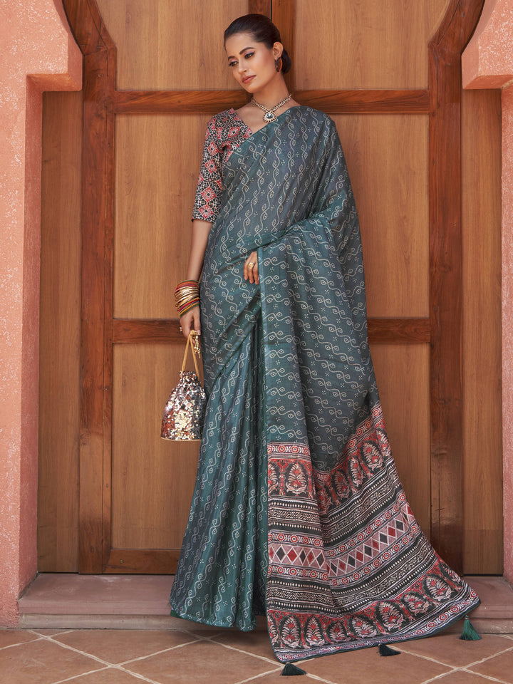 Blue crepe saree crafted for elegance and style.