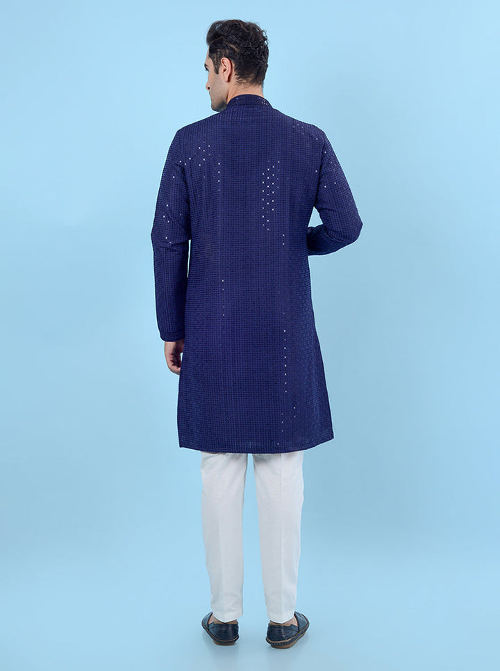 USA festive-ready blue kurta with intricate embroidery, perfect for men’s occasions.