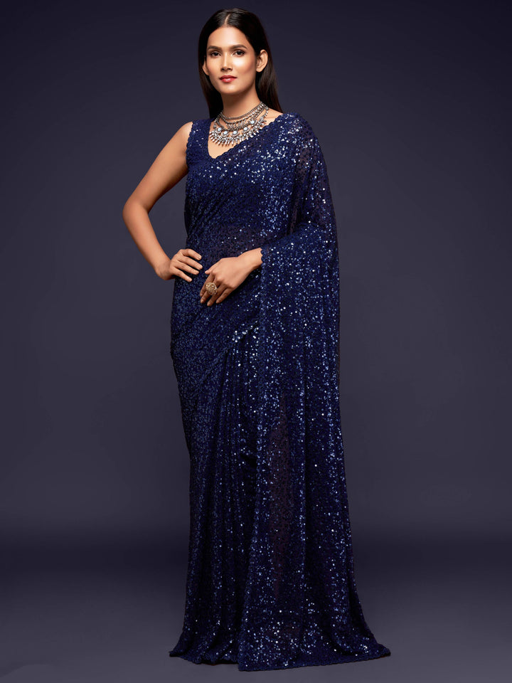 Blue georgette saree crafted for elegance and style.