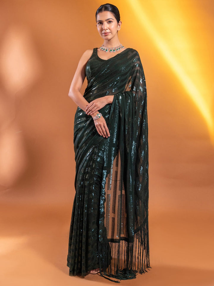 Green georgette saree crafted for elegance and style.