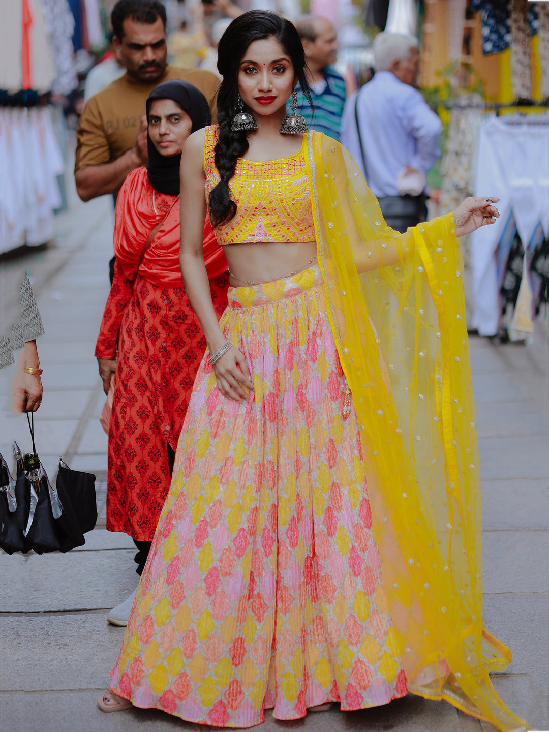 Charming Yellow Printed Organza Haldi Wear Lehenga Choli