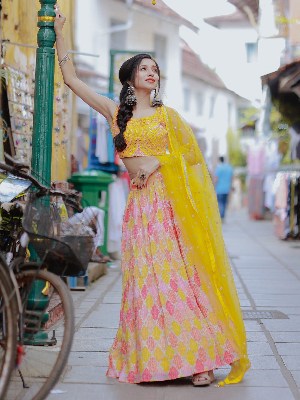 Charming Yellow Printed Organza Haldi Wear Lehenga Choli