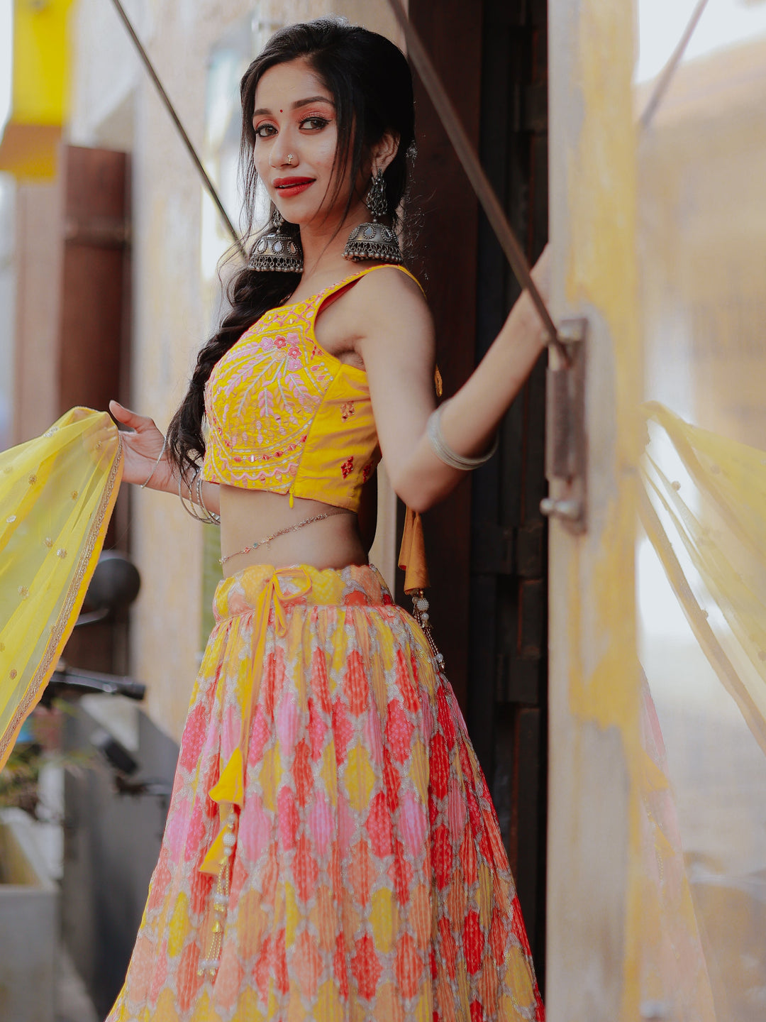 Charming Yellow Printed Organza Haldi Wear Lehenga Choli