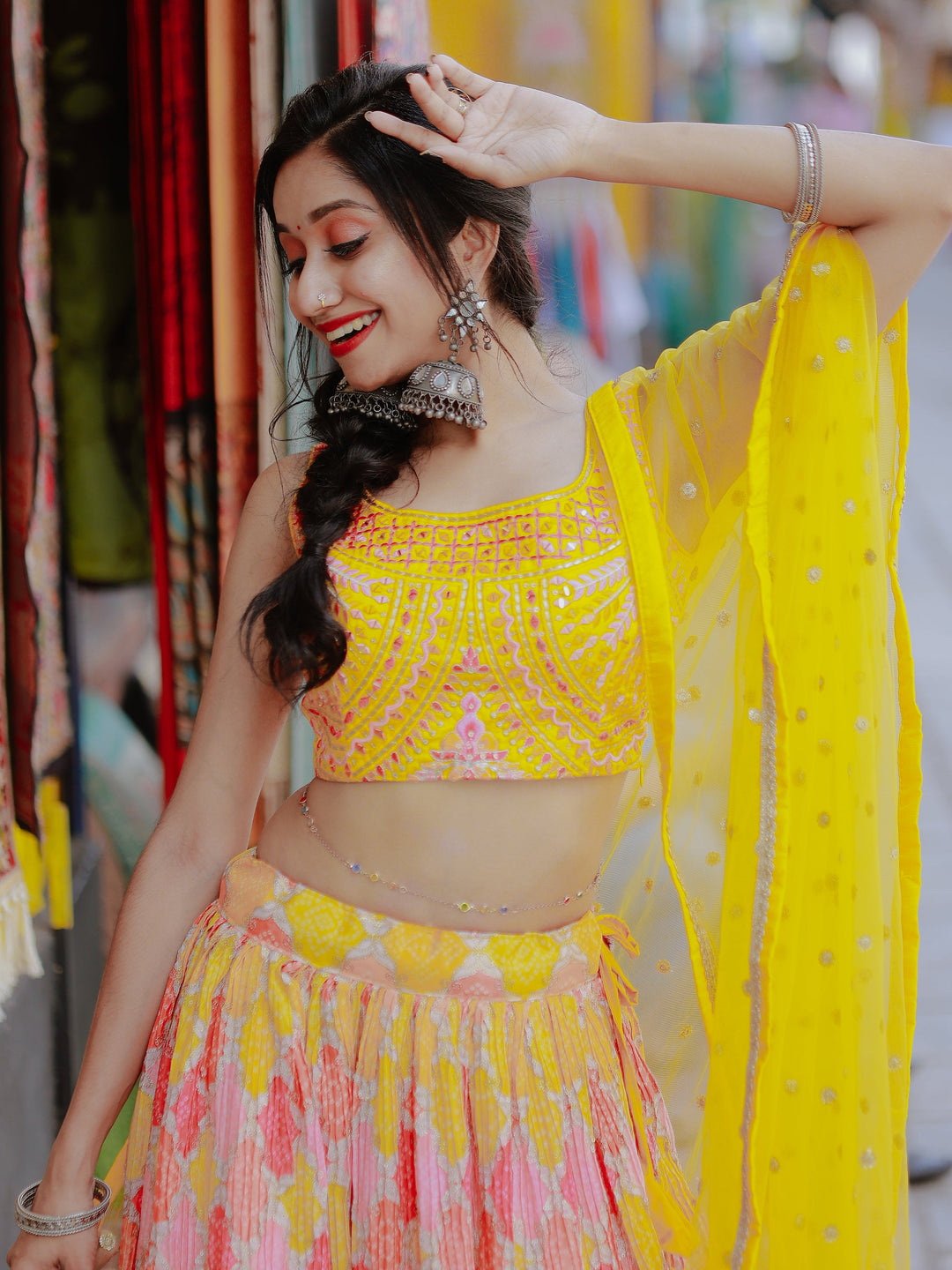 Charming Yellow Printed Organza Haldi Wear Lehenga Choli