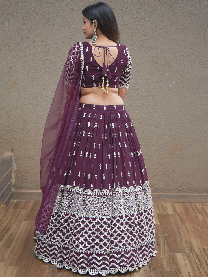 Attractive Wine Sequin Georgette Engagement Wear Lehenga Choli