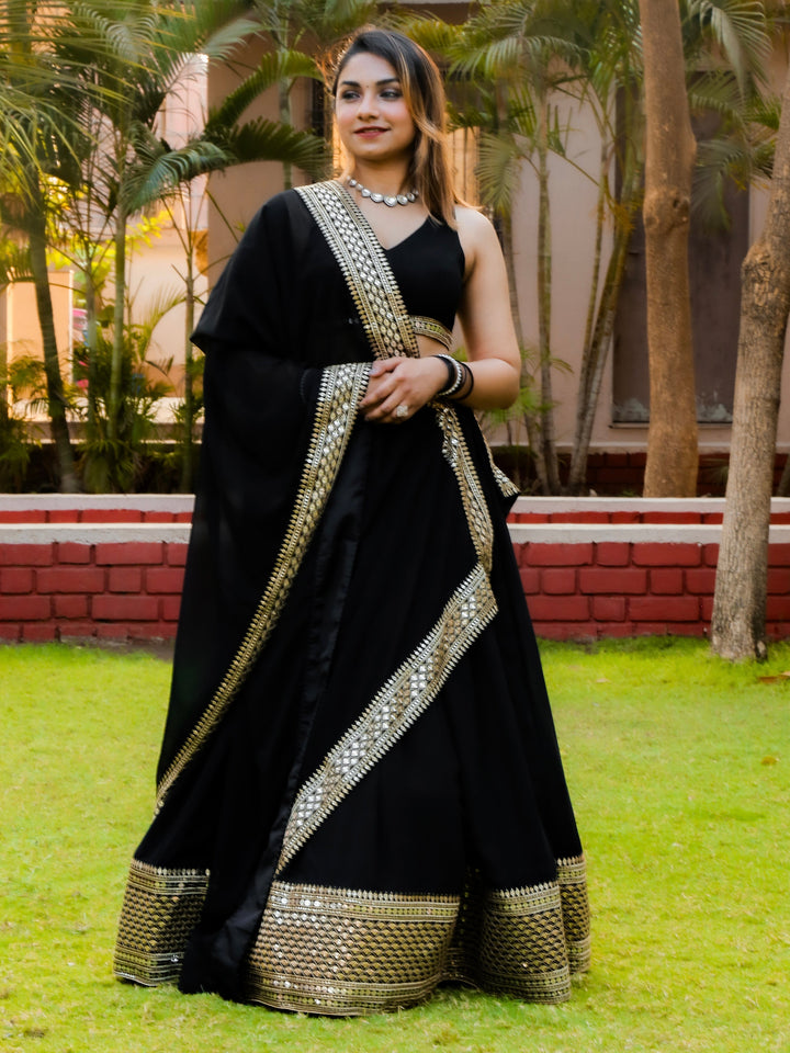 Great Black Zari Embroidered Georgette Reception Wear Lehenga Choli