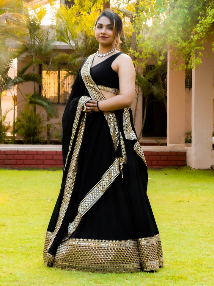 Great Black Zari Embroidered Georgette Reception Wear Lehenga Choli