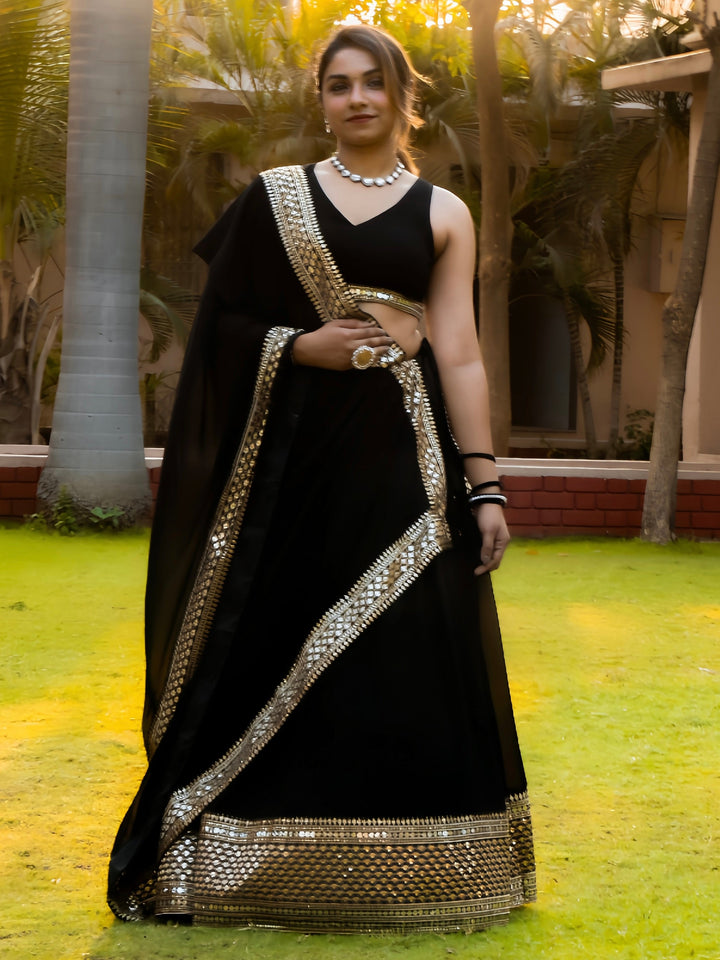 Great Black Zari Embroidered Georgette Reception Wear Lehenga Choli