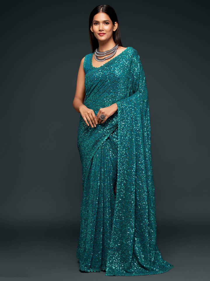 Blue georgette saree crafted for elegance and style.