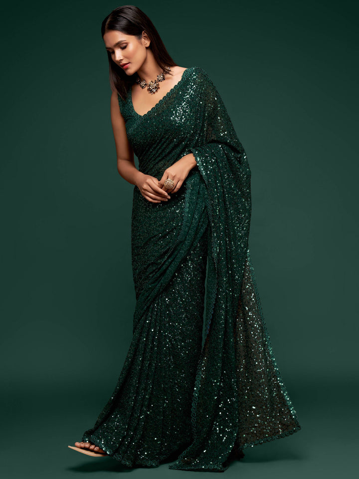 Green georgette saree crafted for elegance and style.