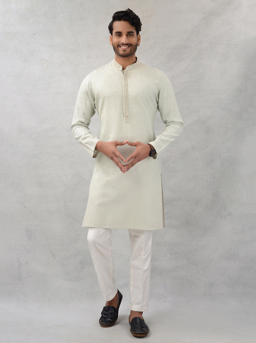 Elegant pista green kurta set designed for sophistication, ideal for traditional celebrations in the USA.