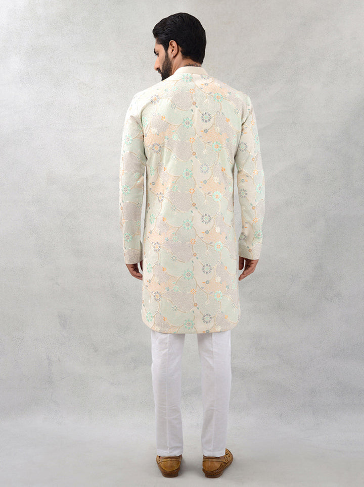 Festive men’s kurta set, beige & green traditional wear, USA collection