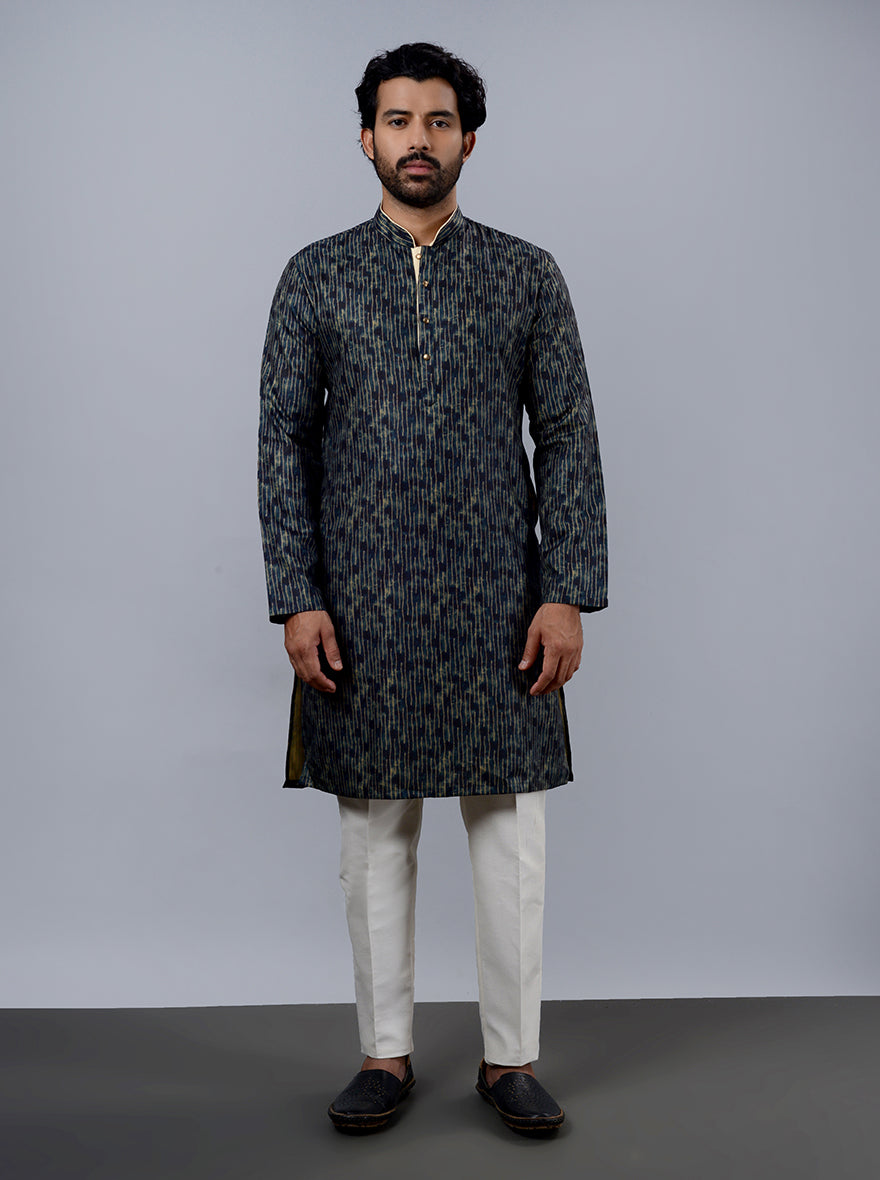 Premium navy blue silk blend kurta pajama set, ideal for USA special occasions and festivals.