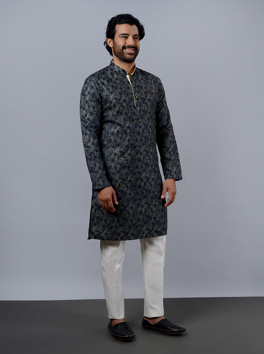 Comfortable Denim Blue Kurta Set made from silk blend, ideal for enhancing your traditional wardrobe.