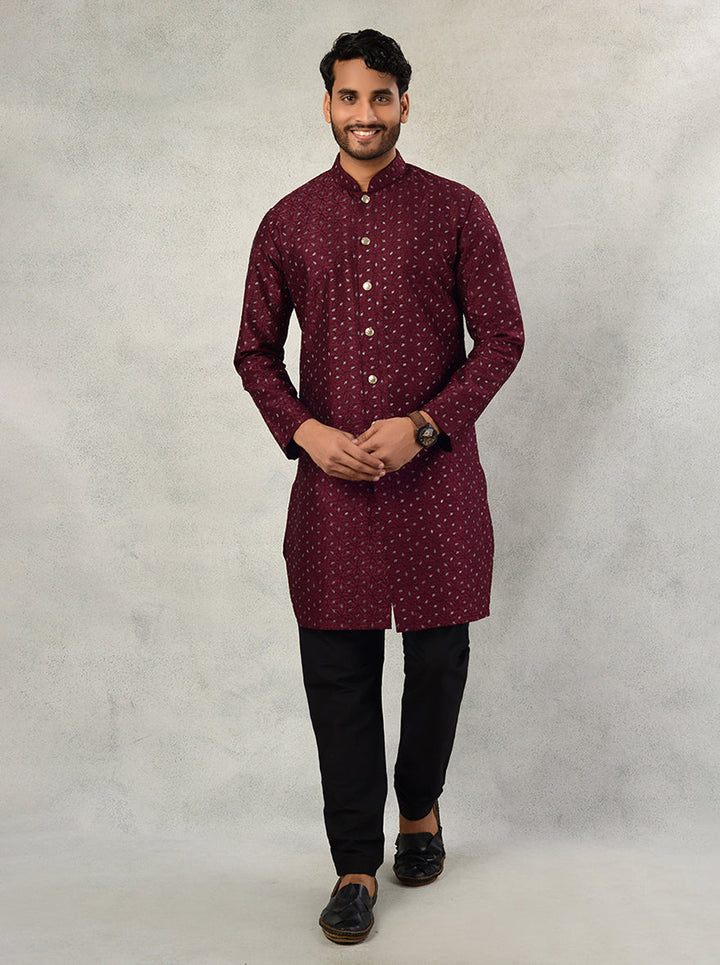 Elegant maroon kurta pajama for men, designed for special ceremonies and festive occasions in the USA.