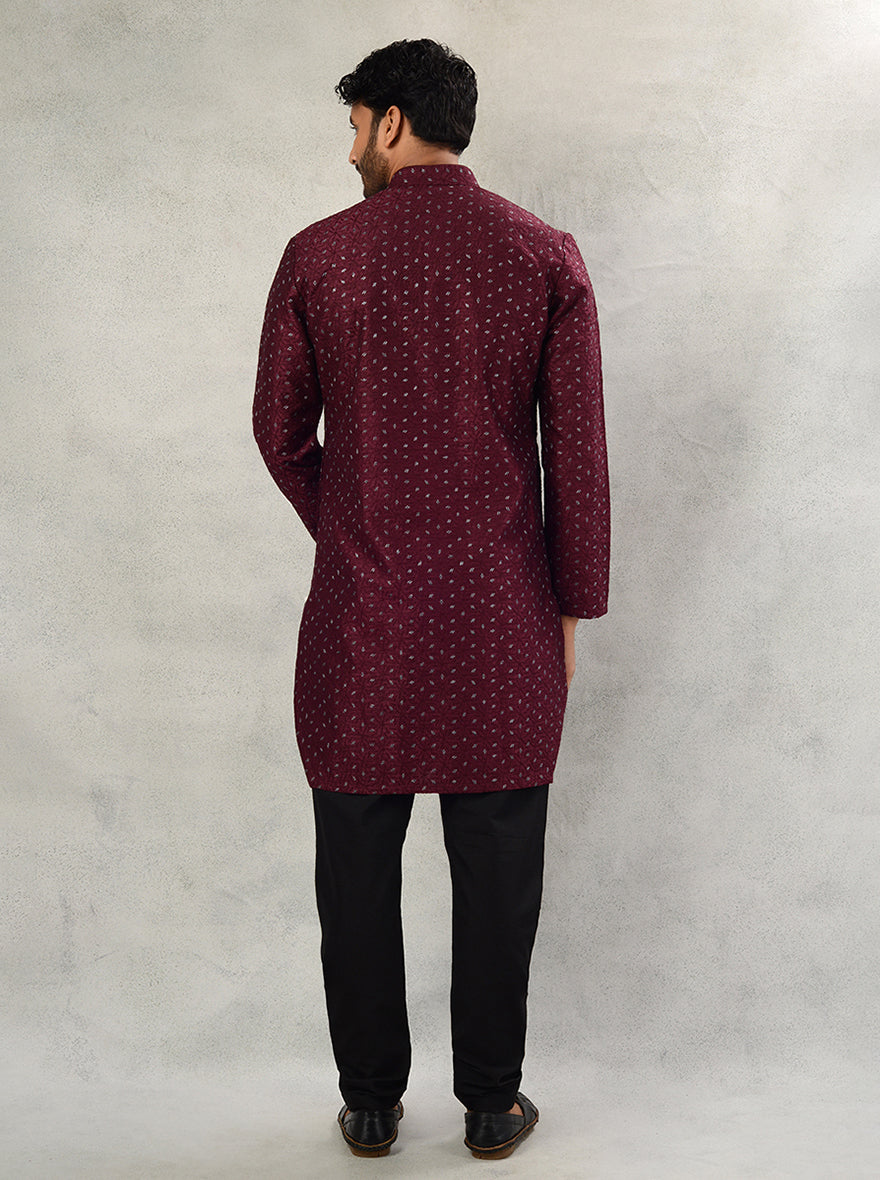 Celebrate tradition with this stylish maroon kurta pajama, perfect for making a statement in the USA.