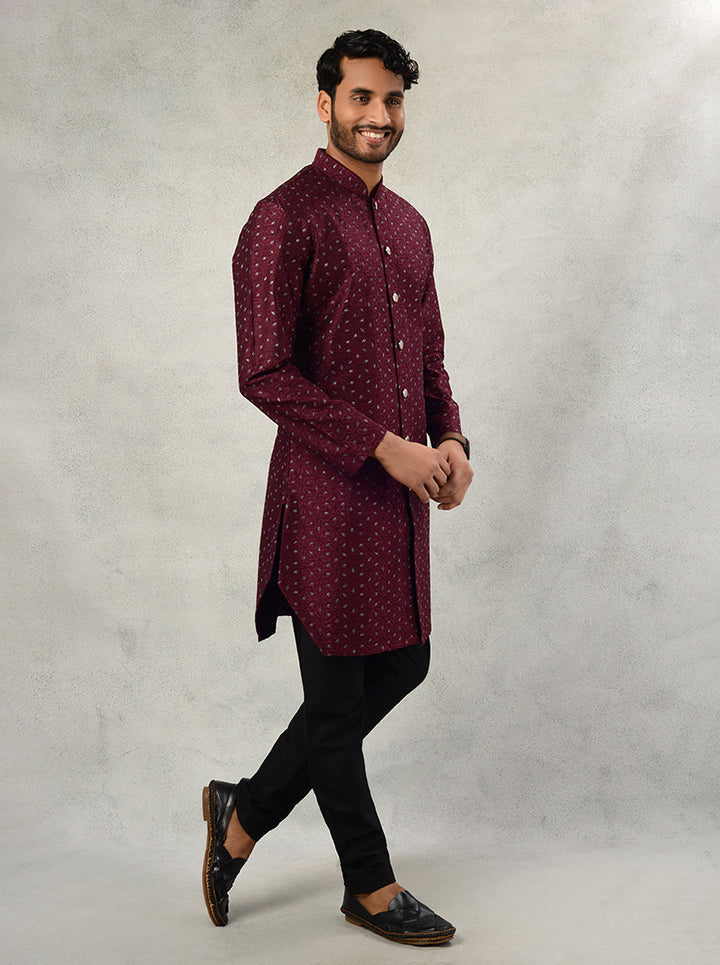 Maroon Kurta Pajama for Men with Embroidery, Ideal for Weddings and Festive Events