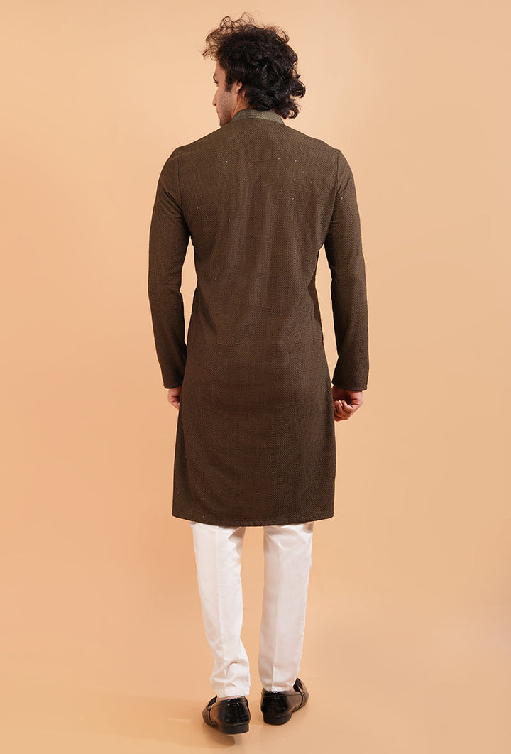 Embrace sophistication at special occasions with this Olive Brown Men's Kurta Pajama set.