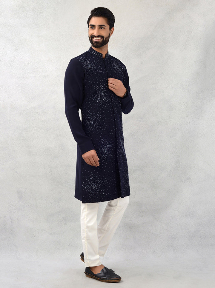 Open Style Navy Kurta Pajama for Men’s Events