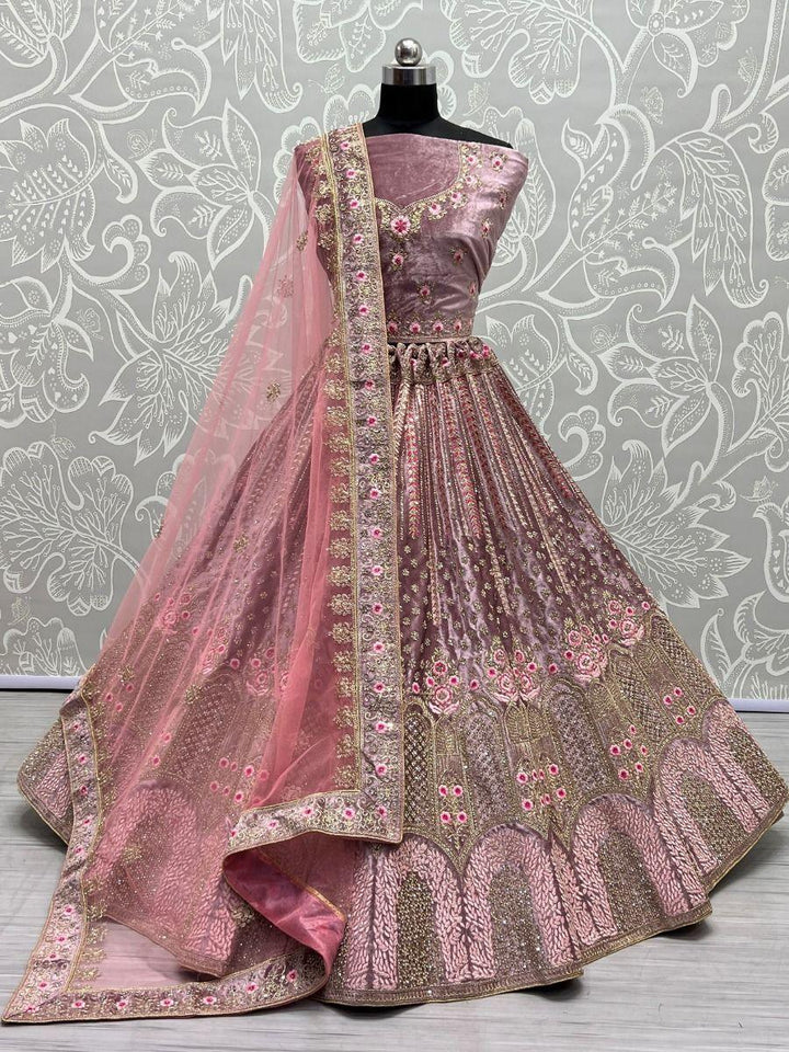 Sophisticated Lavender Velvet Lehenga Choli | Fancy Dori Work with Matching Blouse