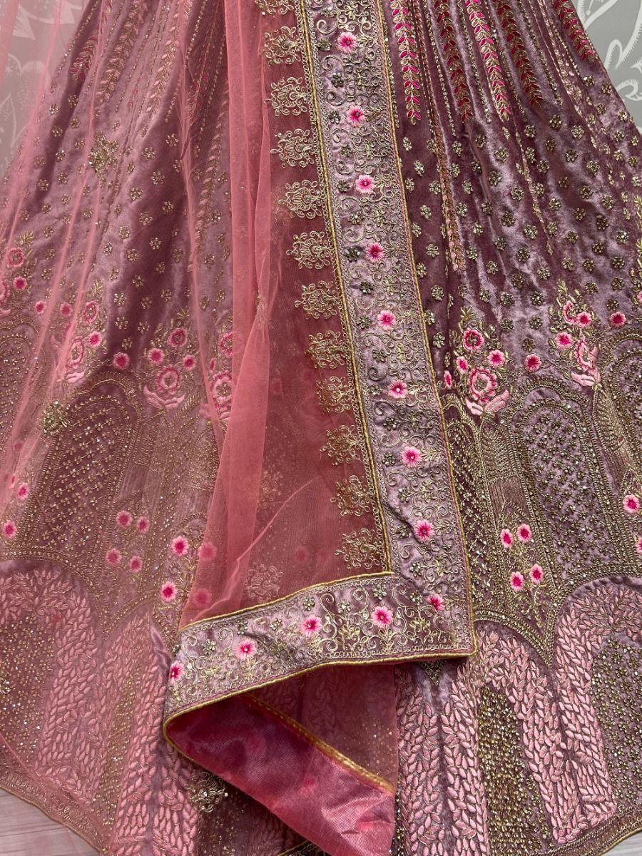 Sophisticated Lavender Velvet Lehenga Choli | Fancy Dori Work with Matching Blouse