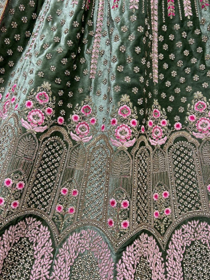 Enchanting Green Velvet Lehenga Choli | Fancy Dori & Diamond Work