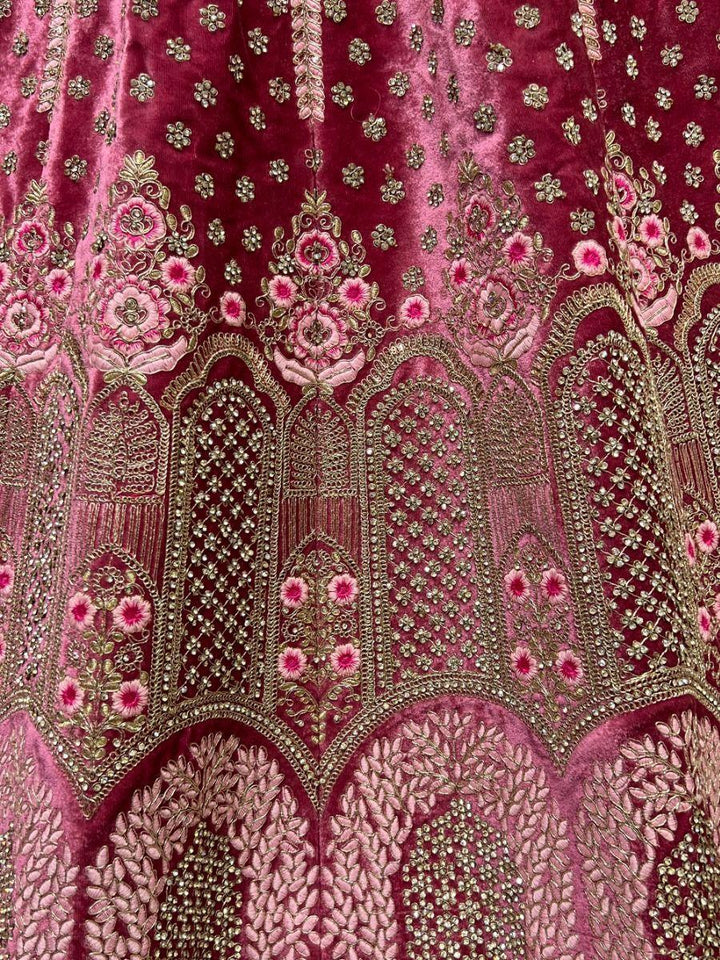 Beautiful Pink Dori Work Velvet Lehenga Choli | Bridal Reception Ensemble