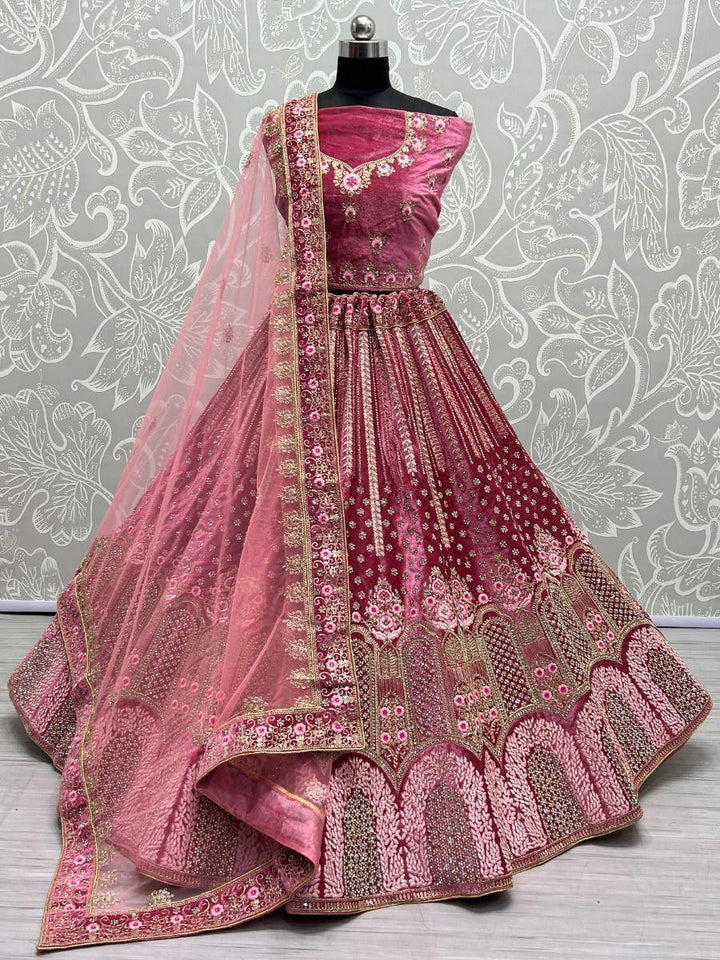 Beautiful Pink Dori Work Velvet Lehenga Choli | Bridal Reception Ensemble