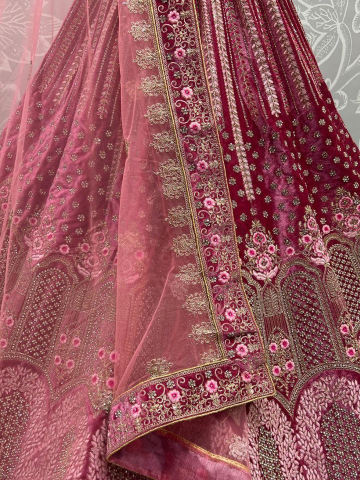 Beautiful Pink Dori Work Velvet Lehenga Choli | Bridal Reception Ensemble