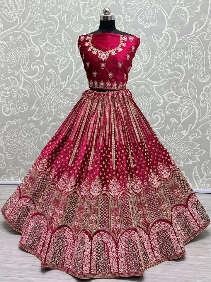 Bridal Pink Velvet Lehenga Choli | Fancy Dori, Sequins & Diamond Work Details